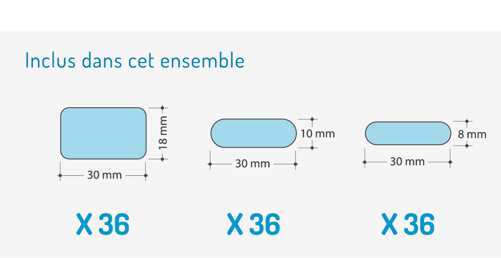 Description du lot Mix 4 de 108 stickers personnalisables en 3 formats : Medium, Small et Extra-Small