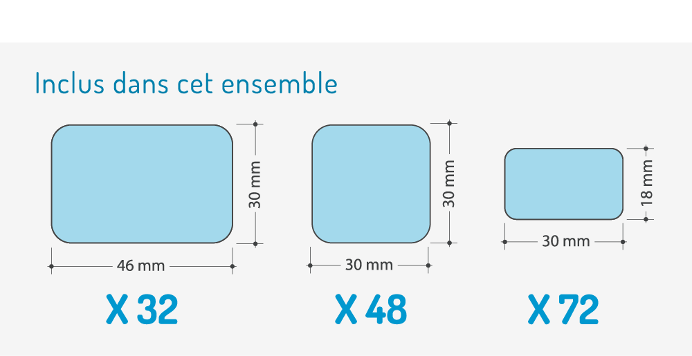 Description du Pack Eco 1 de 152 stickers personnalisables en 3 formats : Extra-Large, Large 1 et Medium