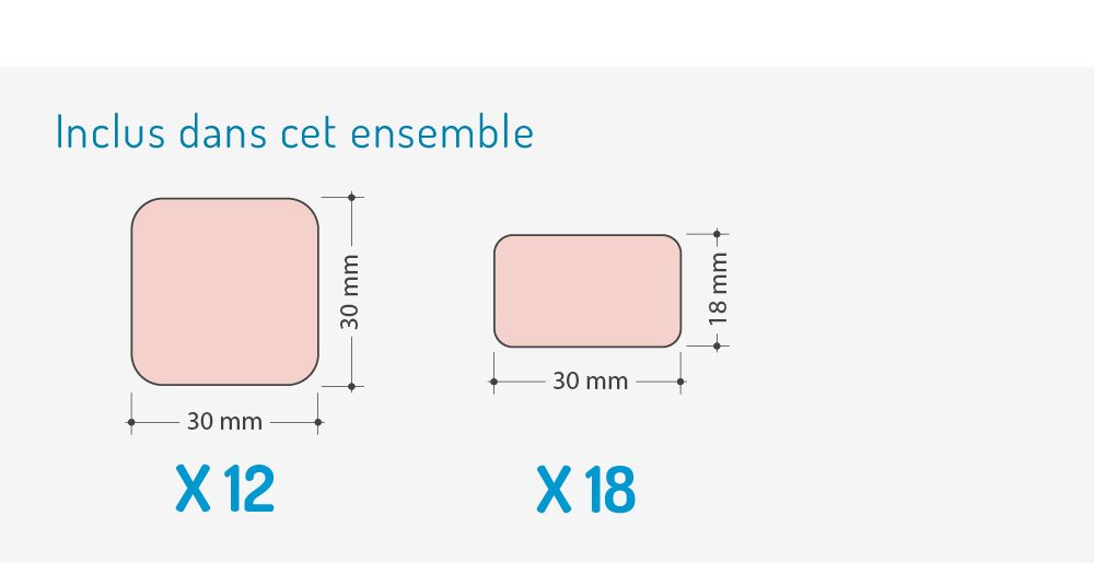 Description du lot Mix 1 de 30 Étiquettes Thermocollantes enfants en 2 formats : Large 1 et Medium