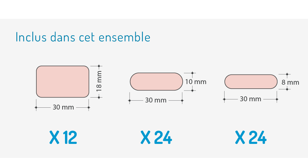 Description du lot Mix 4 de 54 Étiquettes Thermocollantes enfants en 3 formats M, S et XS