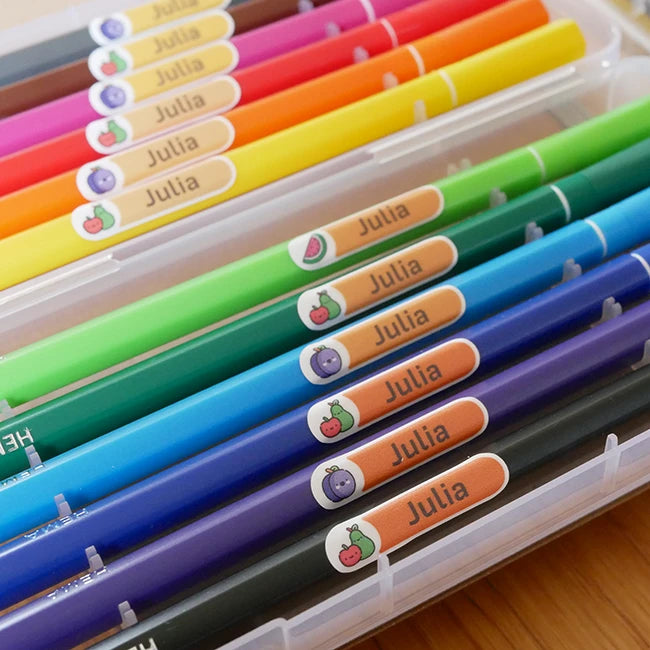 Fines étiquettes à personnaliser avec de jolies couleurs pour marquer les crayons et les feutres