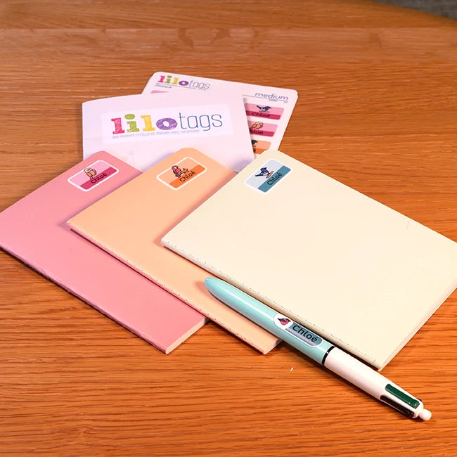 Étiquettes personnalisables adhésives multicolores format Medium et Small pour carnets et stylos